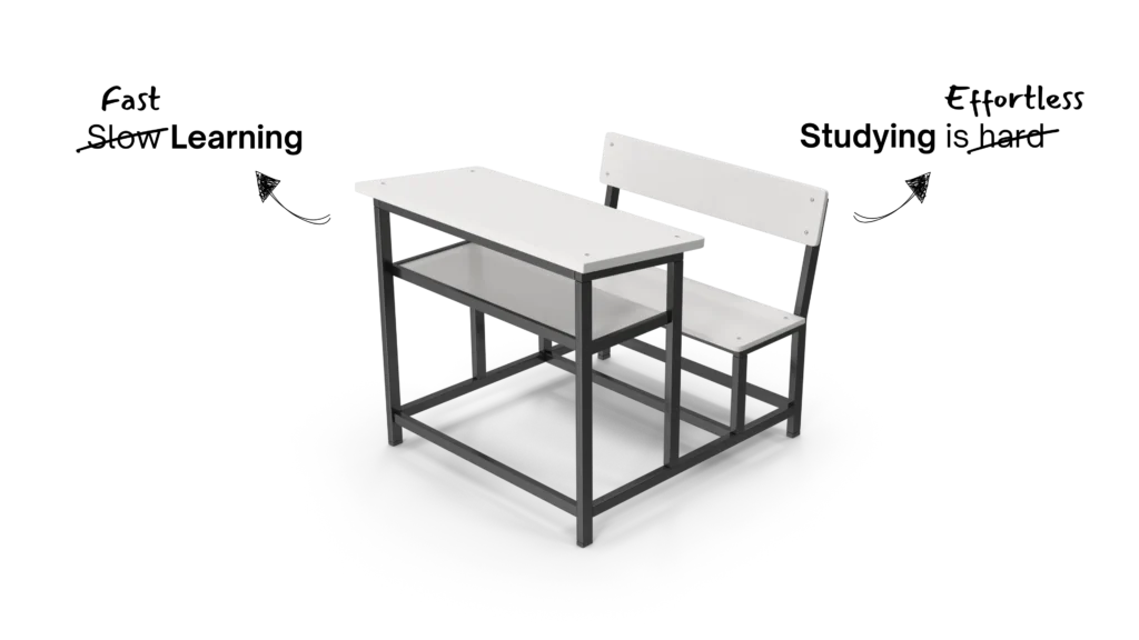 Minimalist school desk and bench set representing traditional learning environments and study habits.