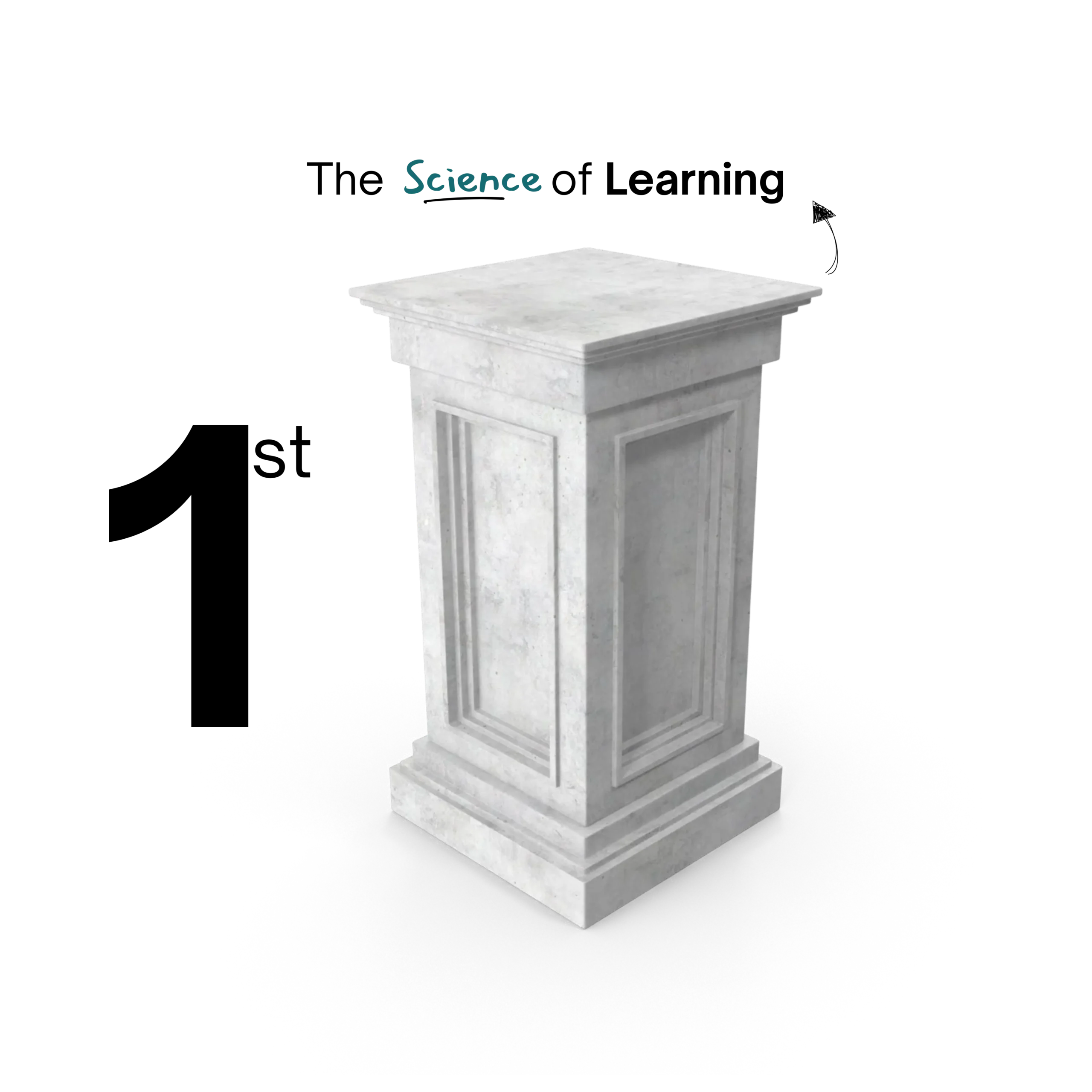 Three stone pedestals, each labeled with a different word—Science, Mental, and Art—representing key pillars of knowledge and intellectual development.
