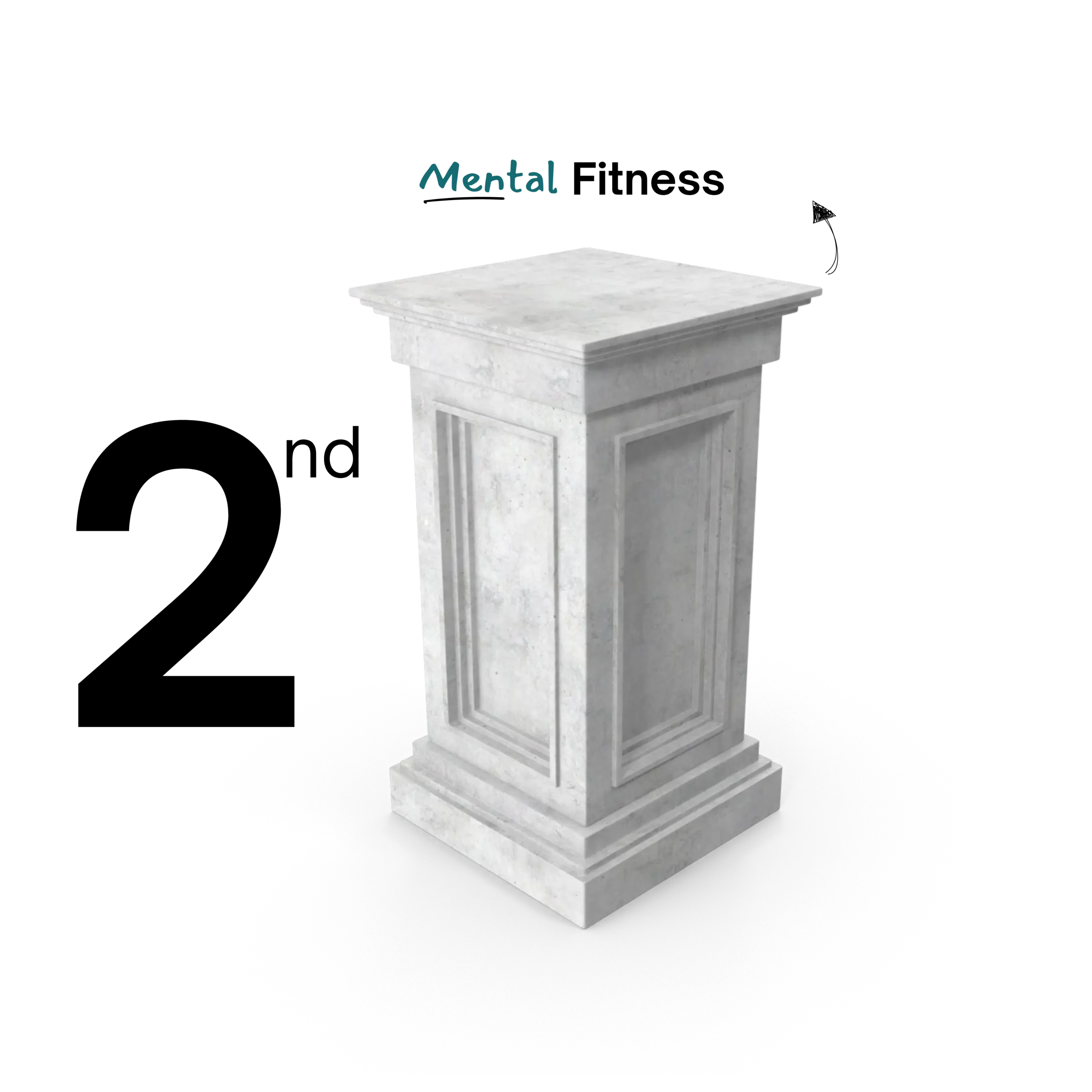 Three stone pedestals, each labeled with a different word—Science, Mental, and Art—representing key pillars of knowledge and intellectual development.