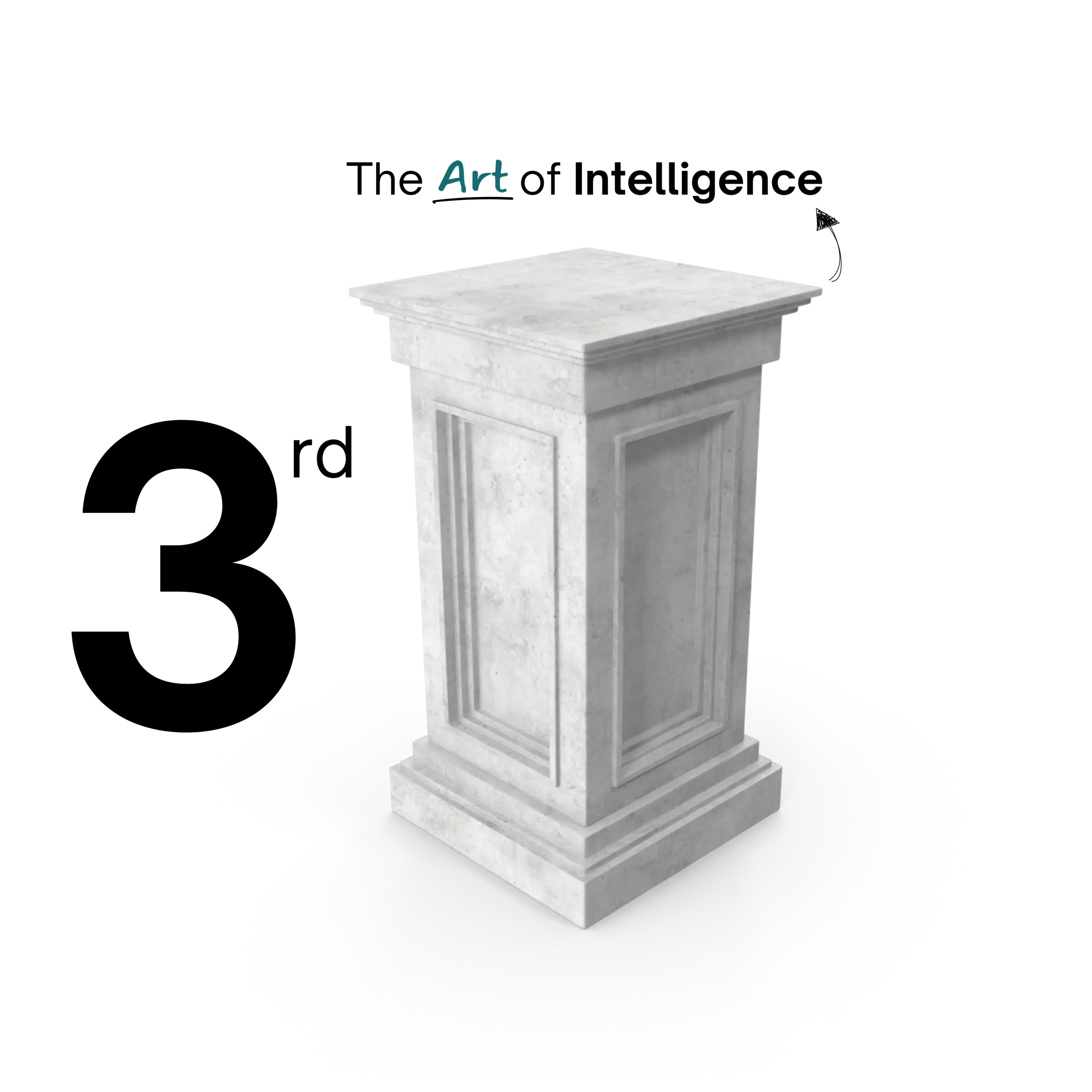 Three stone pedestals, each labeled with a different word—Science, Mental, and Art—representing key pillars of knowledge and intellectual development.
