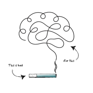 Cigarette causing brain damage illustration – smoking harms brain health